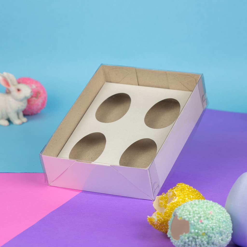 10 Caixas para 4 mini ovos de Colher de 50g Branco Duplex