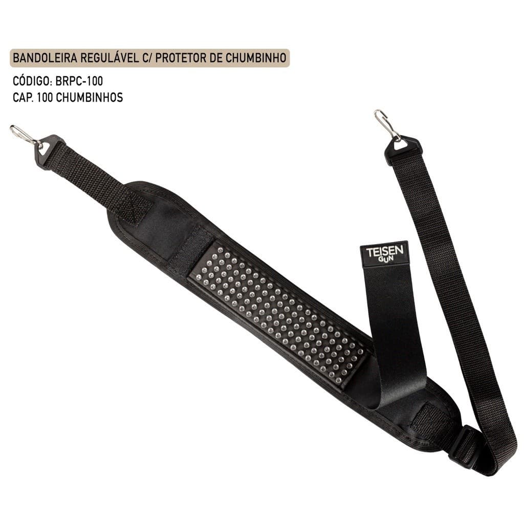 Bandoleira com Porta Chumbo 100 Slots 5.5mm Regulável 2 Pontas Universal - Preta