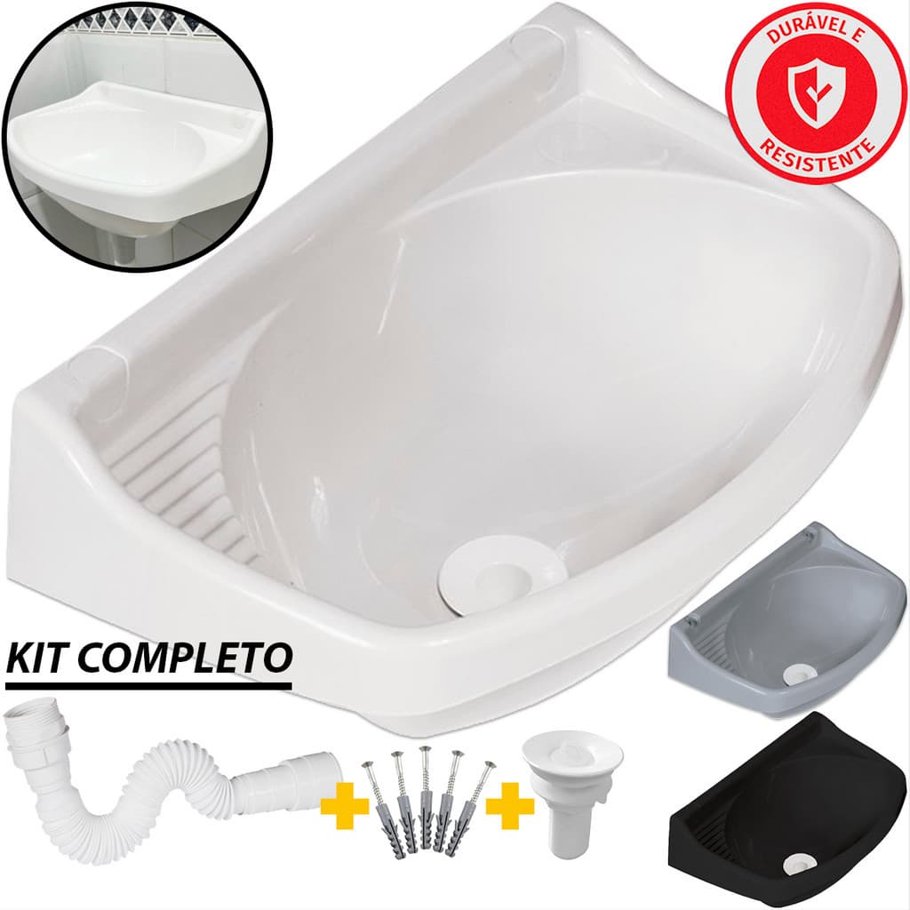 Pia de Banheiro Cuba Lavabo Lavatório com Ralo e Kit de Instalação Plástico Metasul Ñ é Astra Atlas Deca Docol Herc Tigr