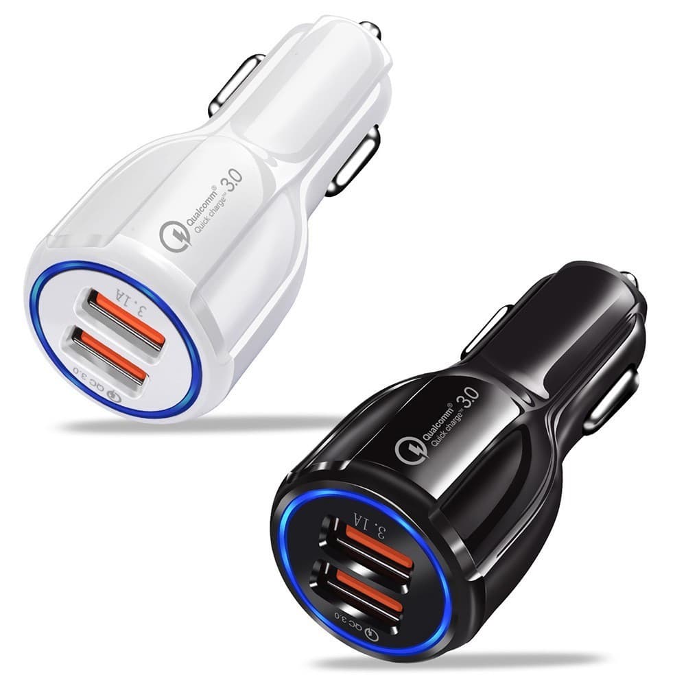 Carregador Rápido Duplo USB Tipo C Mini Para Carro 3.0 12V 24V Telefone De Carregamento 2 Portas QC3.0 Adaptador De