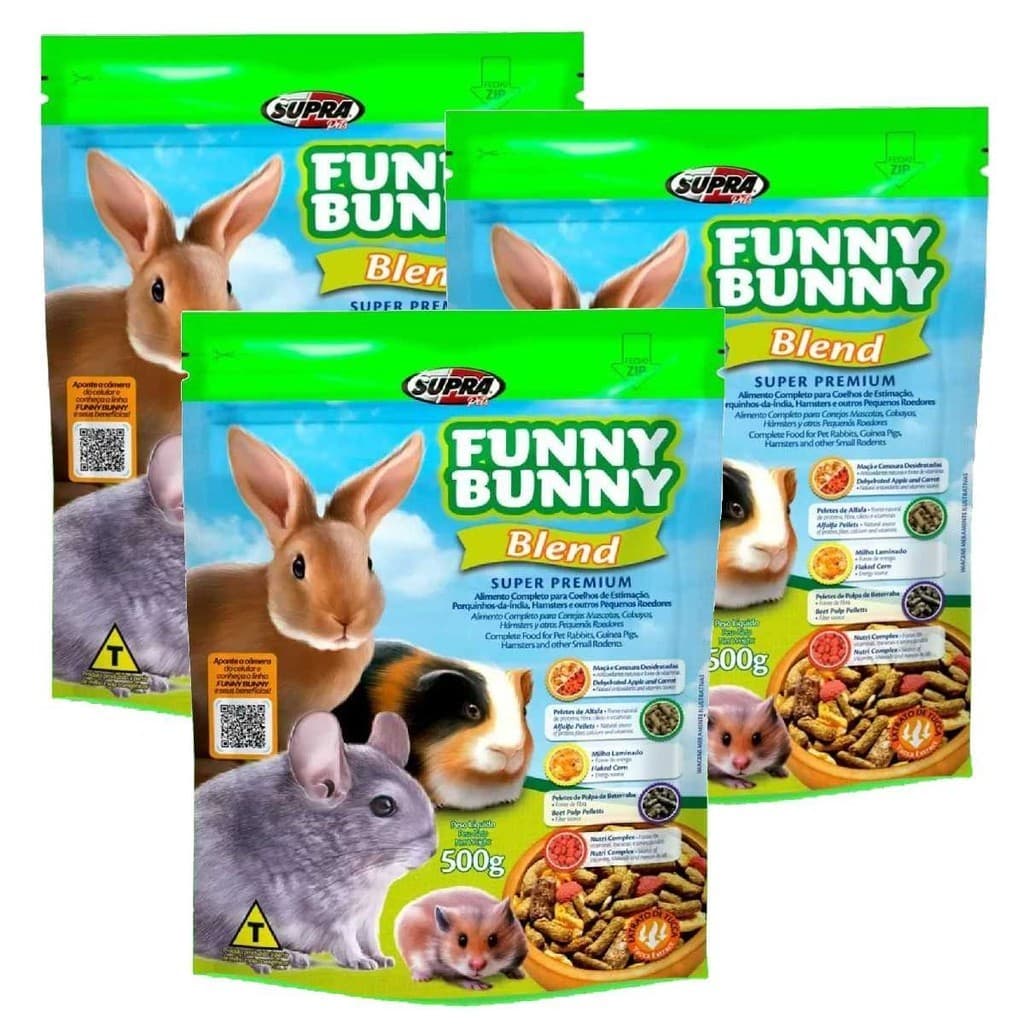 Racao Coelho e Roedores Funny Bunny 500g Kit 3 unidades