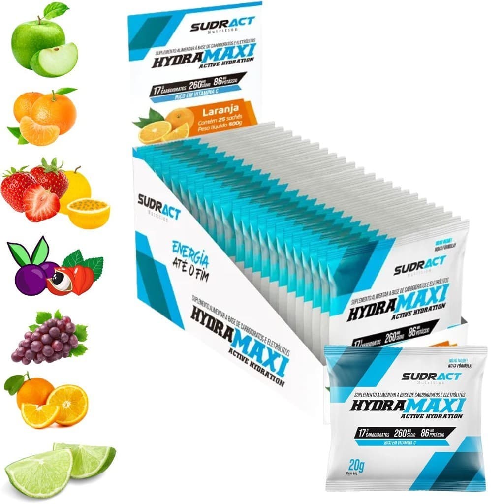 Isotônico Hydramaxi Display 25 Sachês Sudract Repositor Eletrólitos Corrida Cross Pedal Endurance