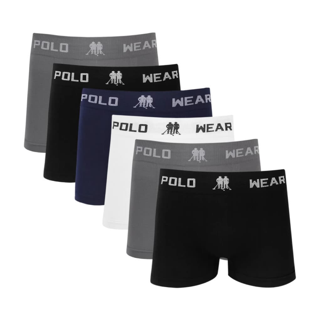Kit 6 Cuecas Box Boxer Polo Wear Microfibra Sem Costura - Sortido