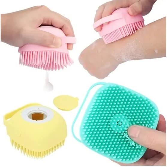 Kit 2 Esponja De Banho Silicone Com Dispenser Massageador Sabonete Liquido Pet Crianças