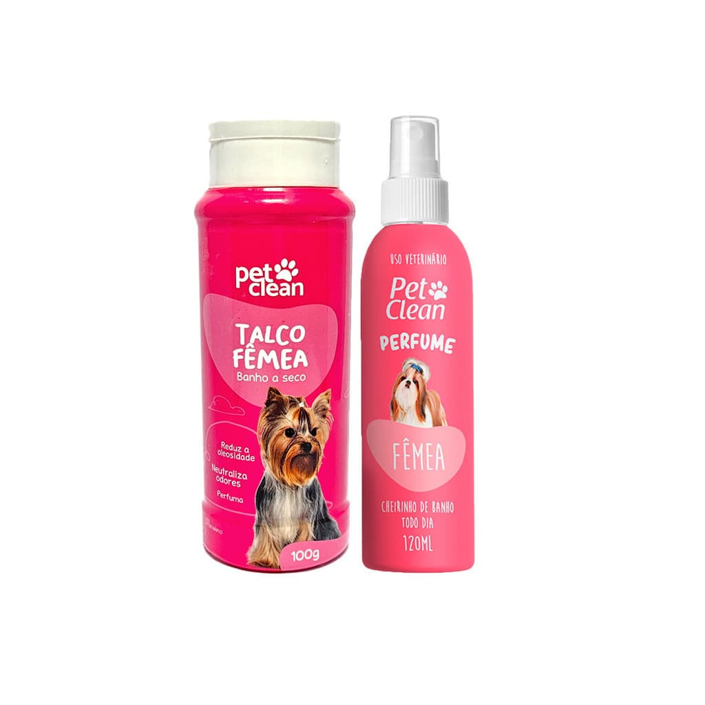 Kit Higiene Pet Clean Talco Banho a Seco 100g + Perfume Colônia Pet Shop 120ml Cachorro e Gato