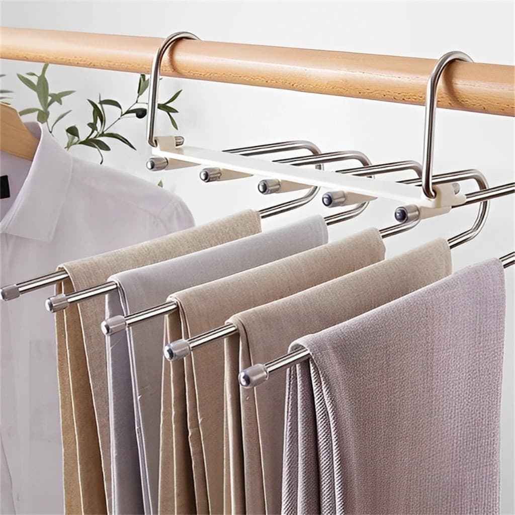 KIT 3/6 Peças Cabide De Roupas 5 Em1 Organizadores Para Guarda Calças Retrátil Multifuncional Aço Inoxidável