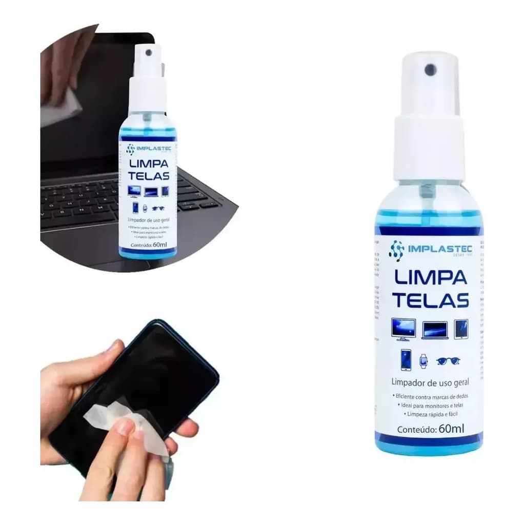 Kit Limpa Telas 60ml Spray + Flanela Notebook Tela Celular