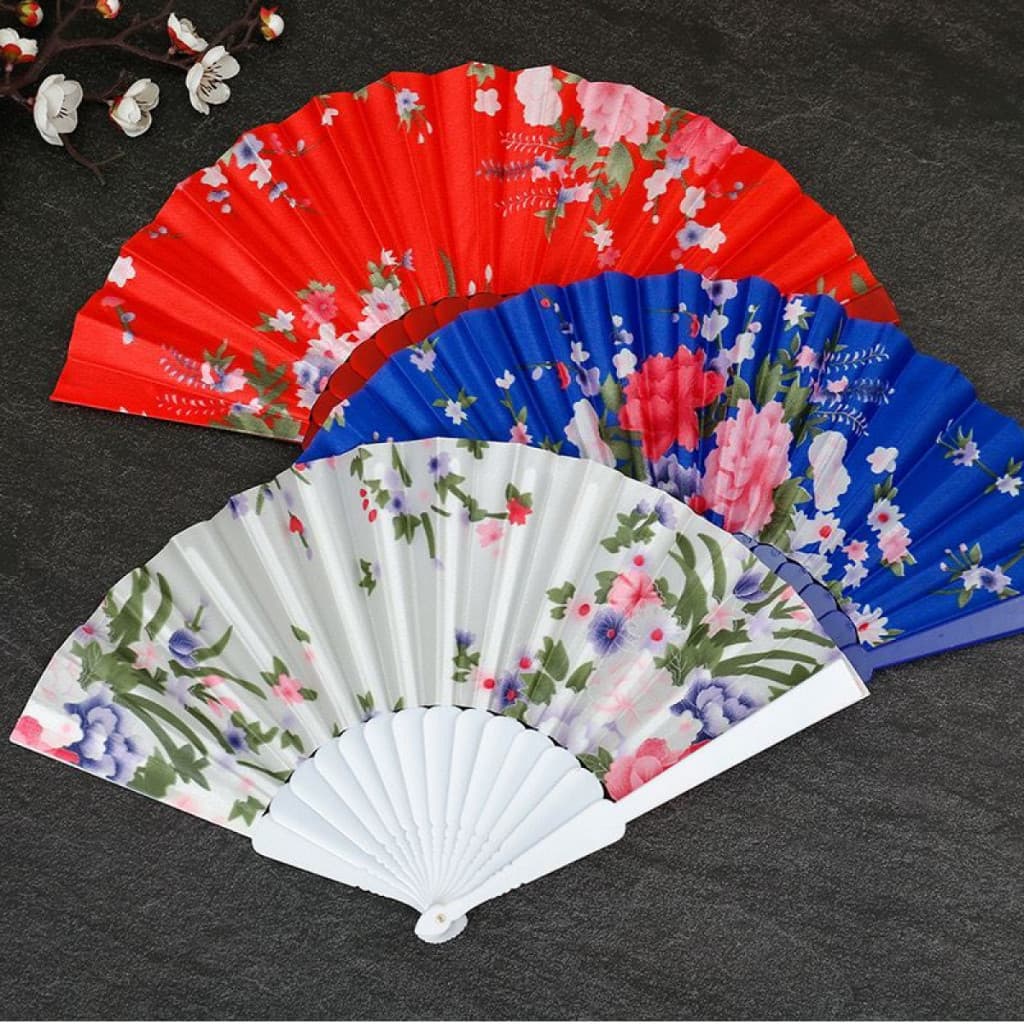 Kit 3 Leque de tecido estampado Dobrável Paetê Luxo com Decoração Brilho para Abanar