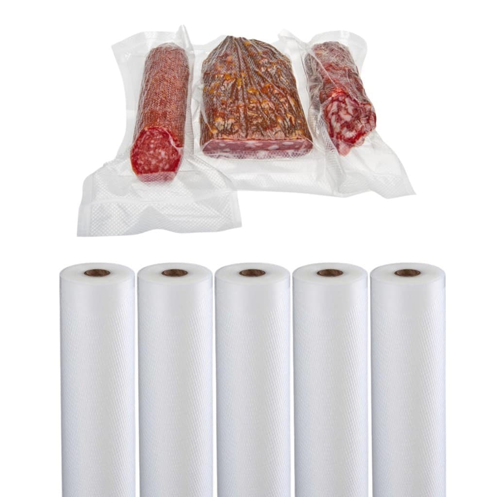 Kit 5 Rolos Bobina De Saco Para Seladora A Vácuo Para Conservar Alimentos C Ranhuras 25cm X 5m
