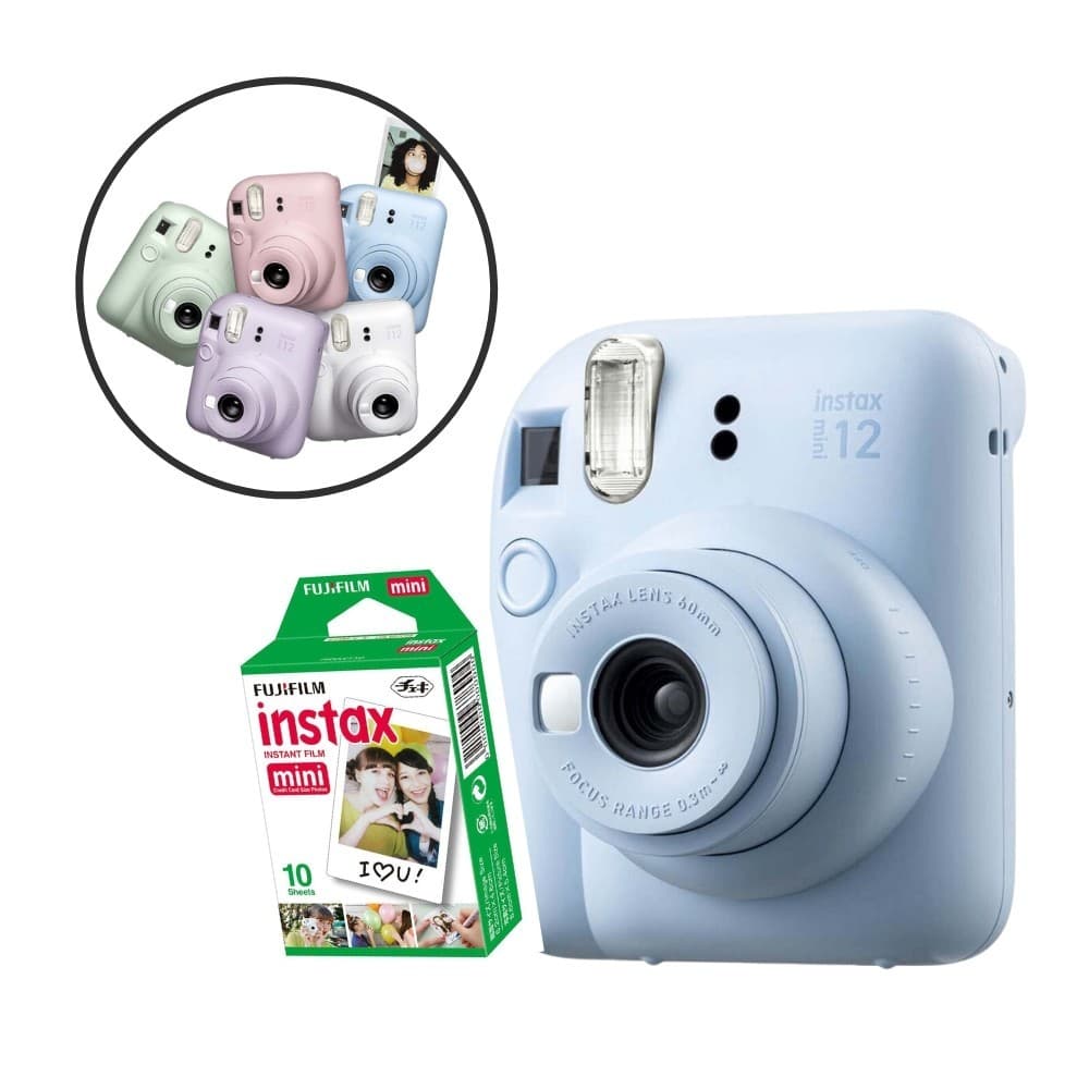 Câmera Instantânea Instax Mini 12 Azul Claro com Filme de 10 poses