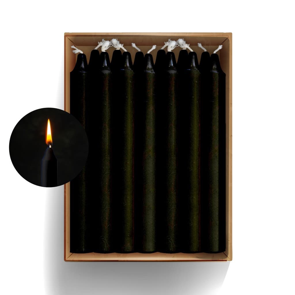 Kit 12 Velas Palito 18x1,5 Pretas Queima 5h 100% Parafina