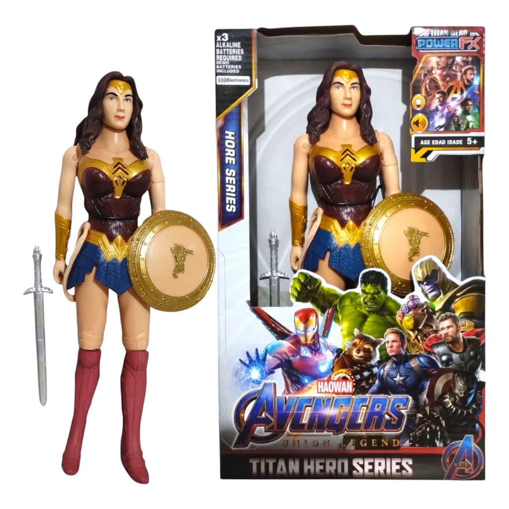 Boneca Mulher Maravilha 30cm Articulado Vingadores Som Luz