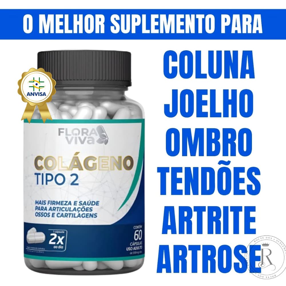 Colágeno Tipo 2 - 60 Cápsulas - Articulações, Pele, Cabelo e Unhas - Não Desnaturado