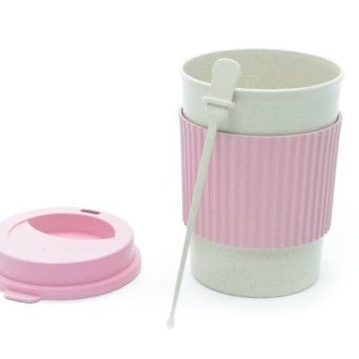 Copo Infantil Rosa com Tampa de Fibra de Arroz 350 ml