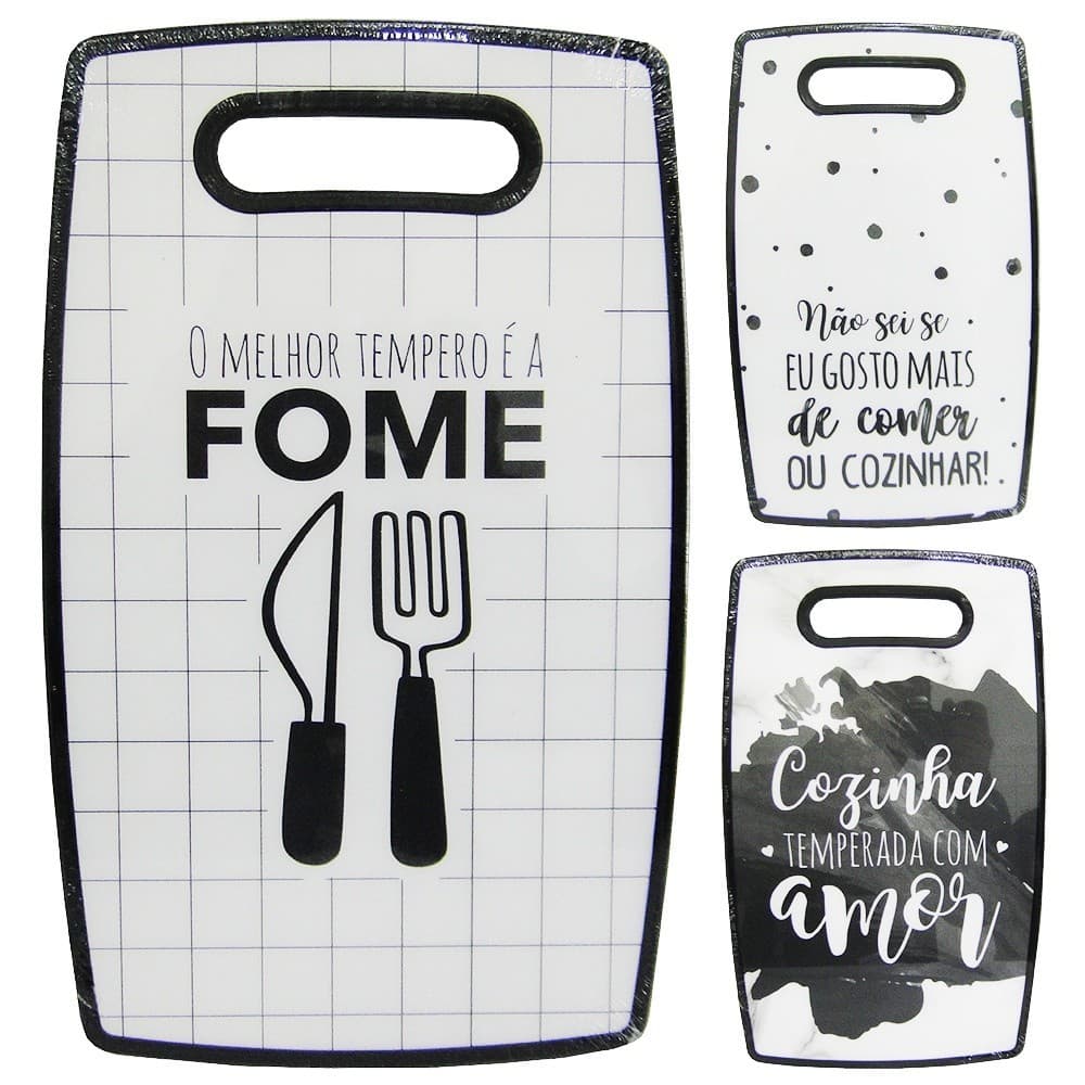 Tábua De Corte Para Carne, Legumes E Frutas Para Cozinha Com Estampa Escrito 36,5 x 22,5cm