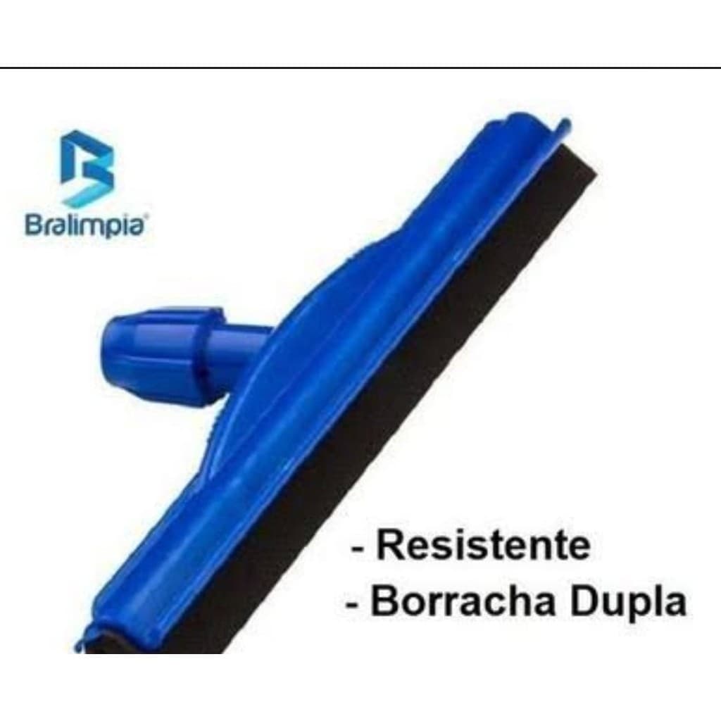 Rodo Profissional Bralimpia Azul Dry 45 cm Limpeza Chão Pisos Euro Borracha Dupla Sem Cabo