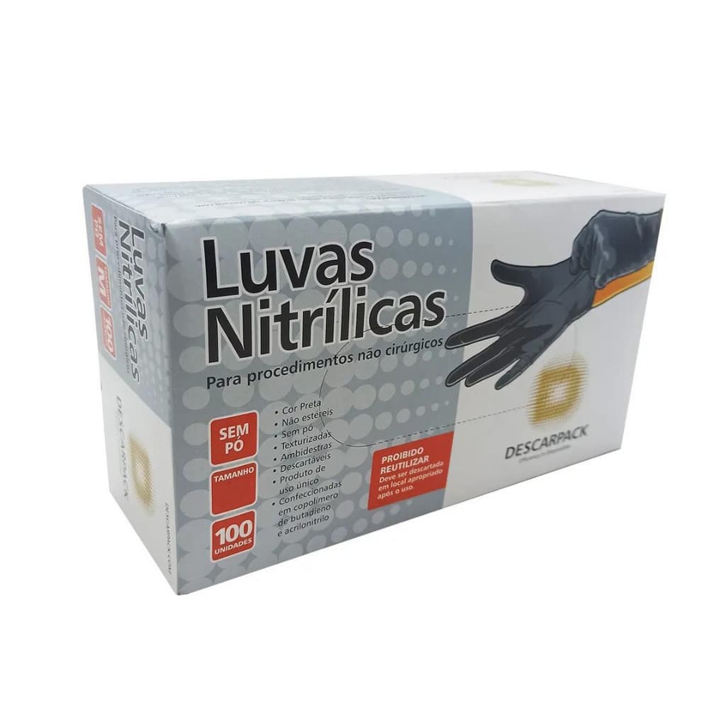 Luva Nitrílica Preta Descarpack Com 100 Uni