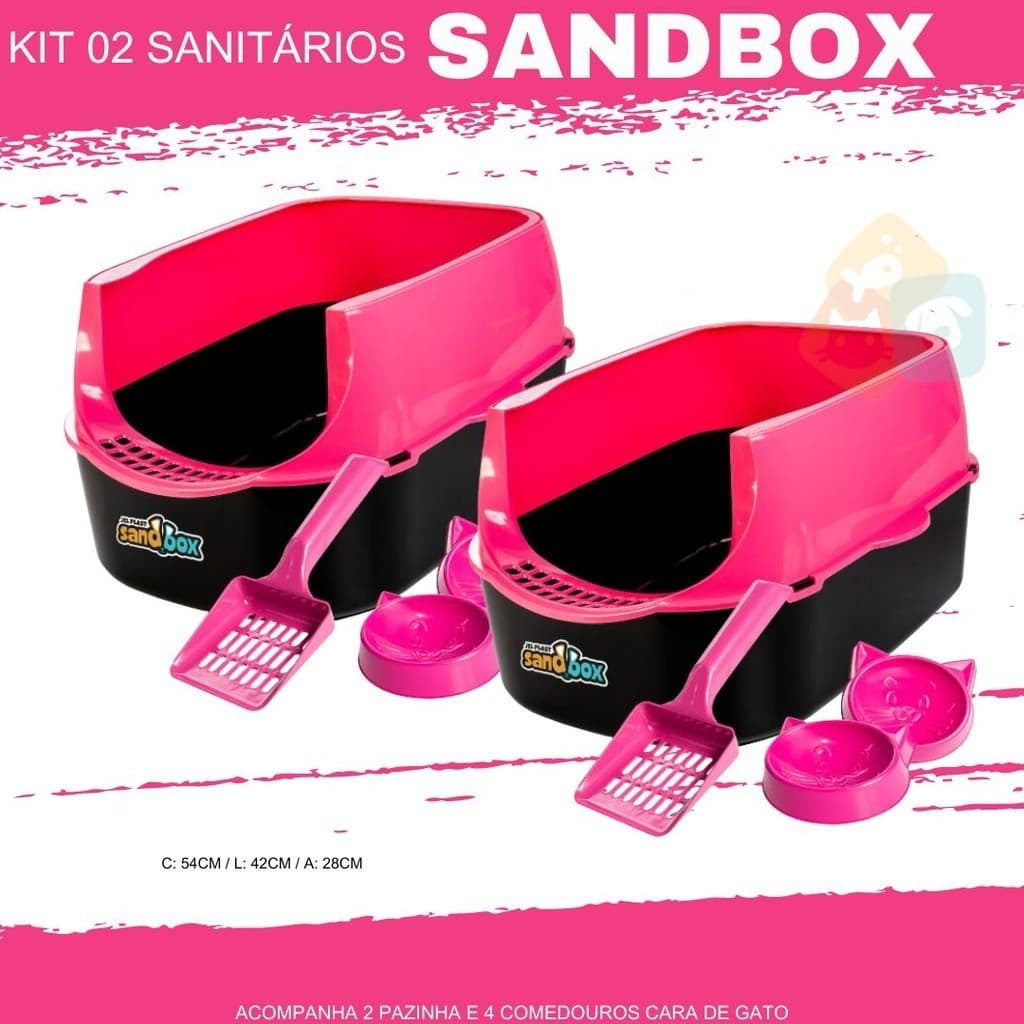 Kit 2 Caixa de Areia para Gatos Grandes Banheiro Sanitário pet Aberta Resistente Furba Sandbox Gato Pet Shop