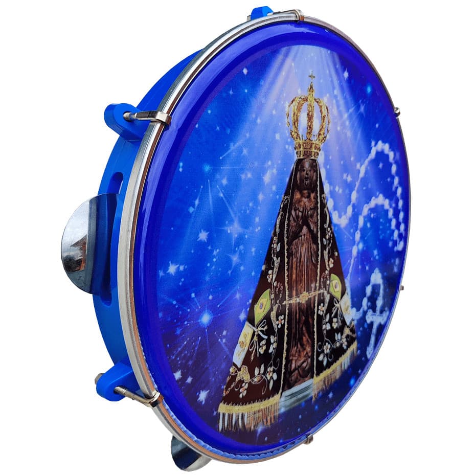 Pandeiro Vip 10 Polegadas Pele Leitosa Nossa Senhora Terço