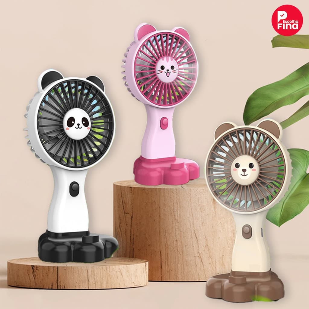Mini ventilador portátil de mão recarregável via USB com suporte para escritório
