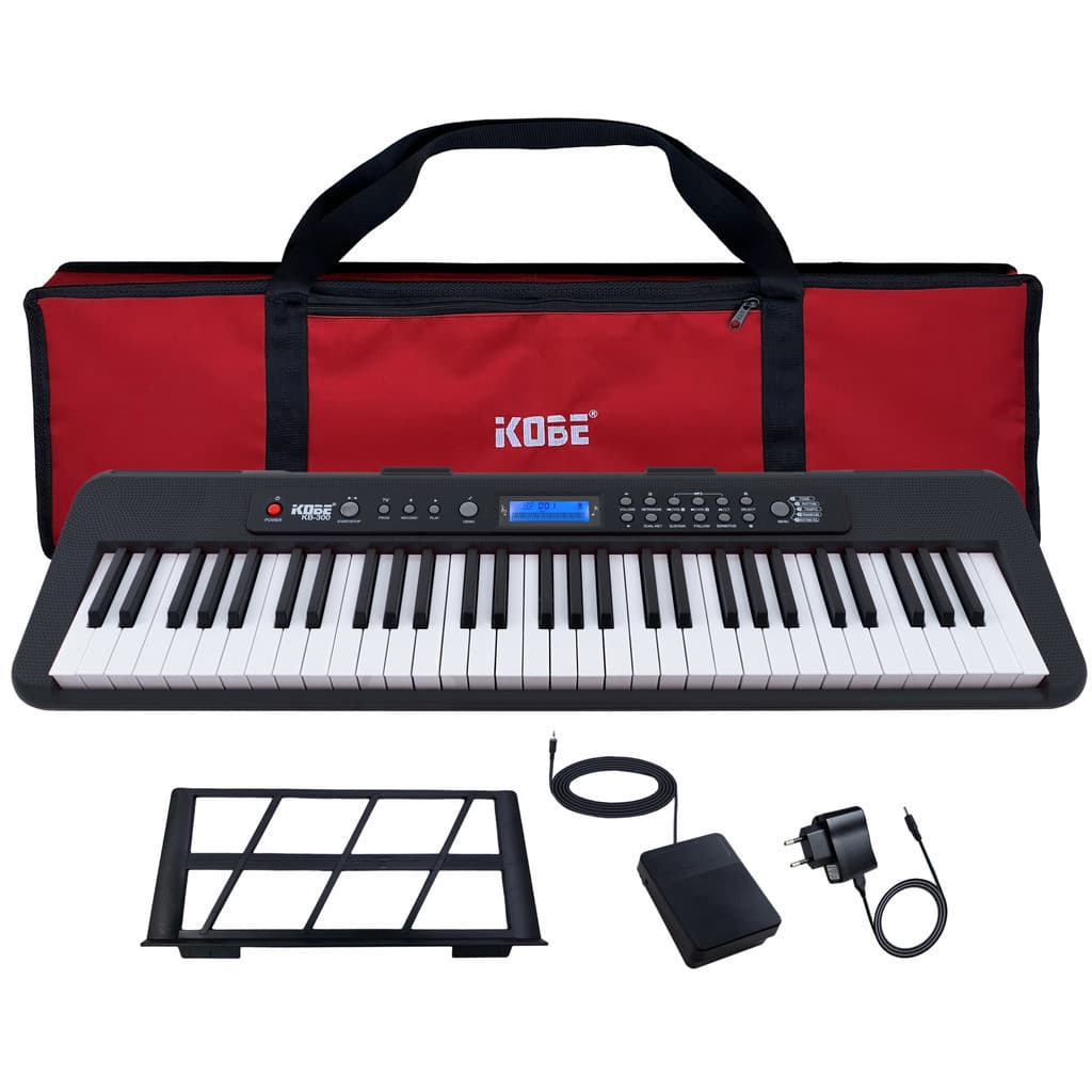 Kit Teclado Musical Kobe KB-300 5/8 61 Teclas Sensitivas com Capa e Pedal