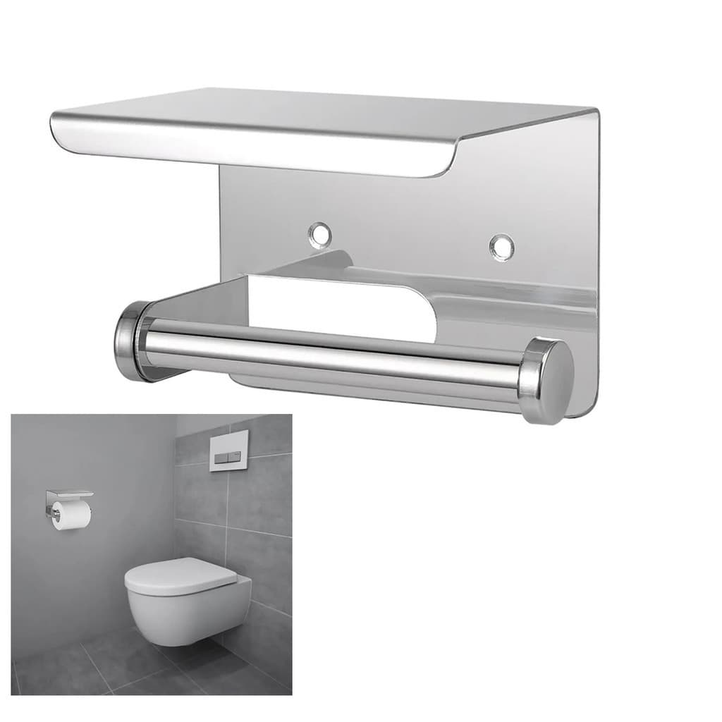 Suporte Papel Higienico Inox Banheiro Lavabo Prateleira Apoio Celular Porta Objeto Multiuso Parede Resistente
