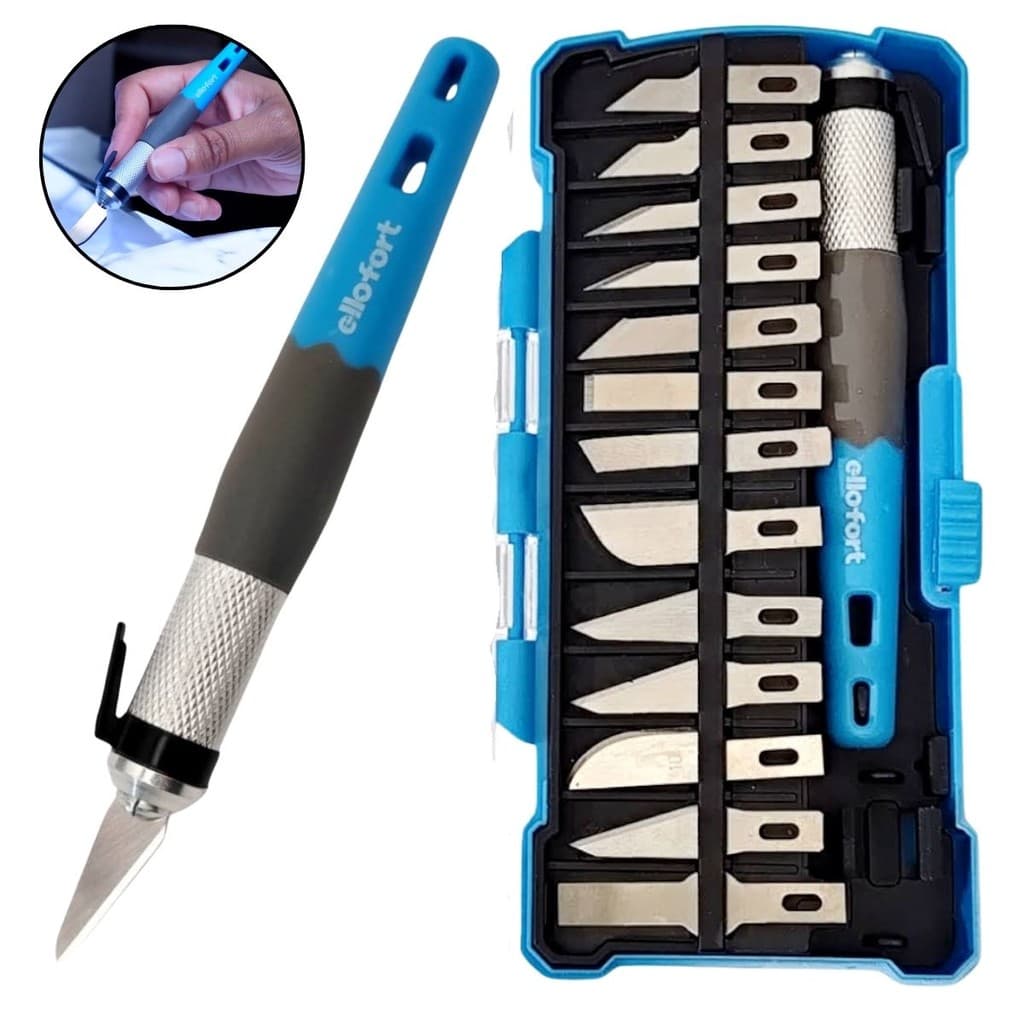 Estilete De Precisão Corte Tipo Bisturi Arte Aero Modelismo Artesanato Profissional 13 Lâmina 14Pçs