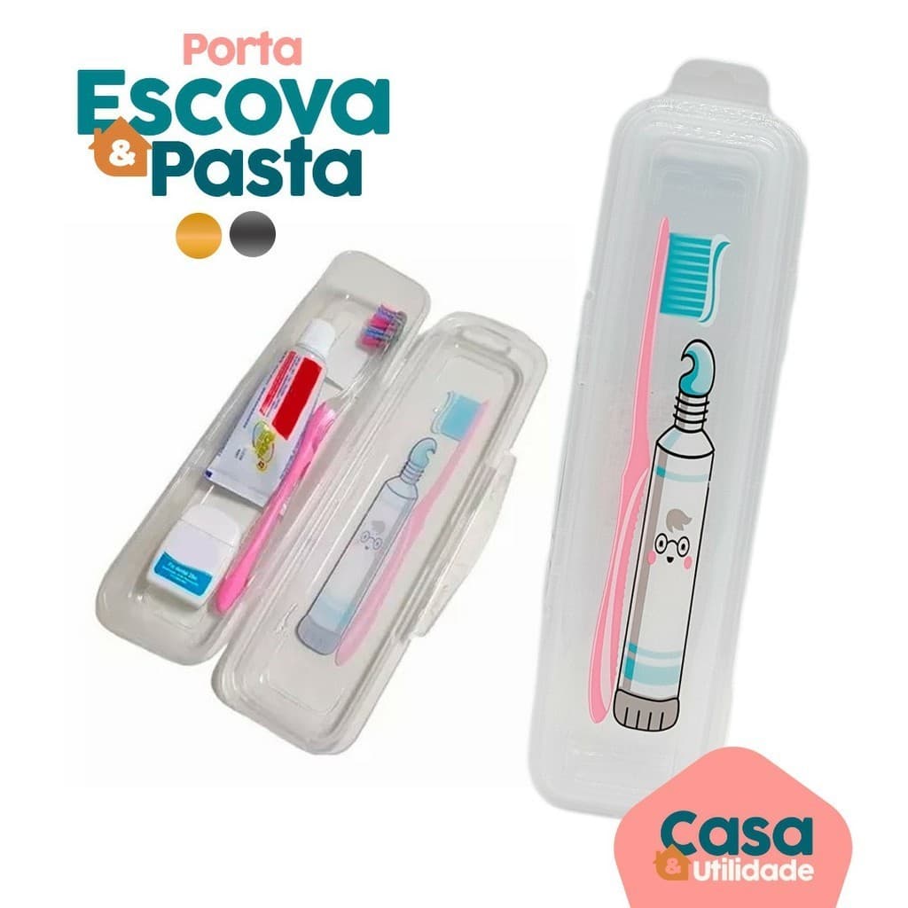 Estojo Dental Porta Escova e Pasta de Dentes De Plástico Com Trava