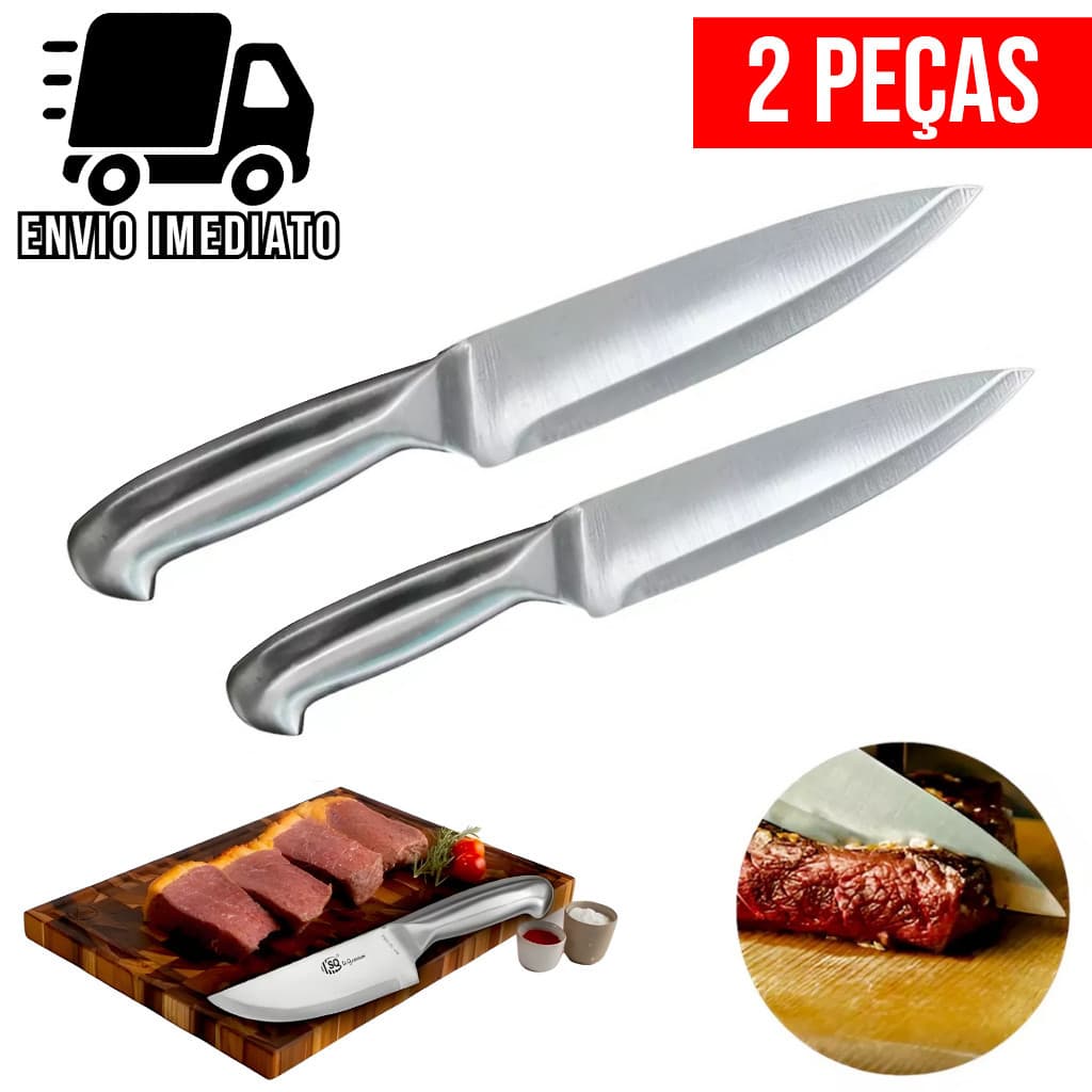 Conjunto Faca Inox Peixeira Profissional 6 e 7 Polegadas Lâmina Corte de Precisão Churrasco Açougue