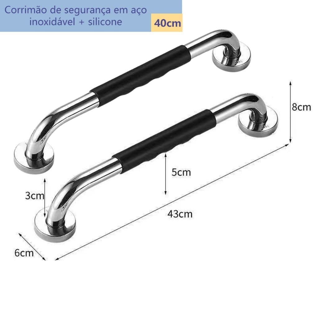Kit 2 Barras de Apoio Inox 30cm/40cm/50cm para Banheiro - Corrimão de Segurança e Proteção para Idosos e Deficientes