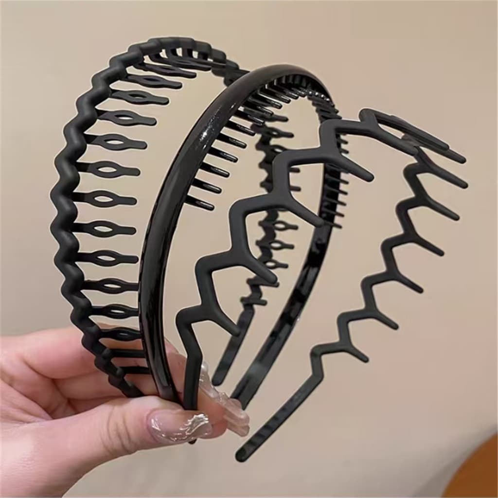 Conjunto Único De Faixa De Cabeça Com Dentes Pretos-Punho De Cabelo Unissex