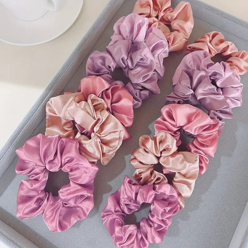 Xuxinha de Cetim Kit 10 Scrunchie Elástico de Cabelo Tons de Rosa