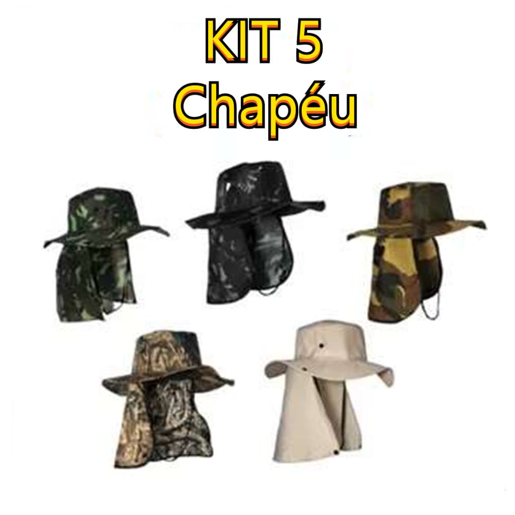 KIt 5 Chapéu Pescador Australiano Proteção Pescoço Sol Camping Australiano Proteção Nuca Pescoço