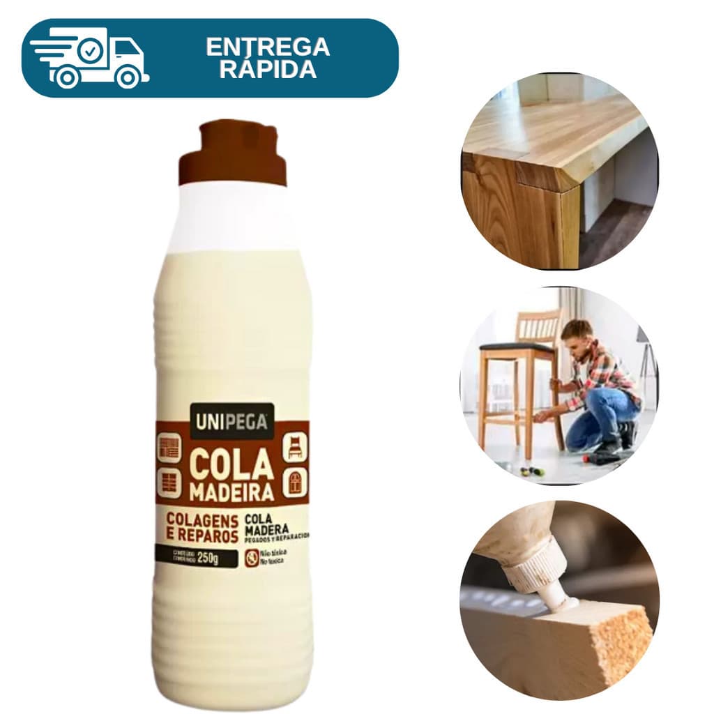 Cola Madeira Móveis Artesanato Papelão Laminado Adesivo Pva 250g Secagem Rápida Alta Fixação Unipega