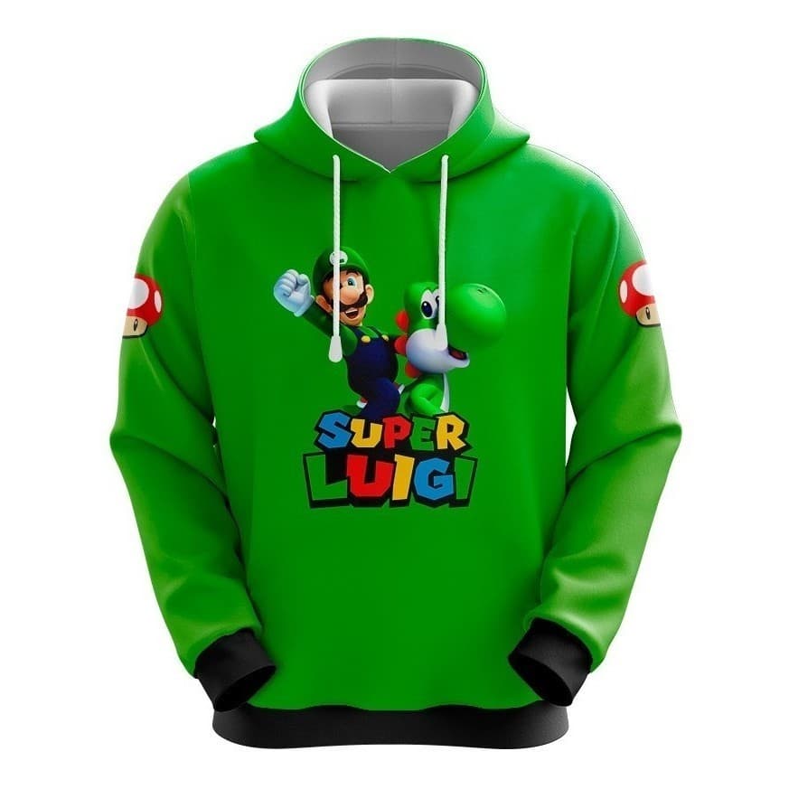 Blusa De Moletom Sublimado Full Super Mario Luigi Com Capuz