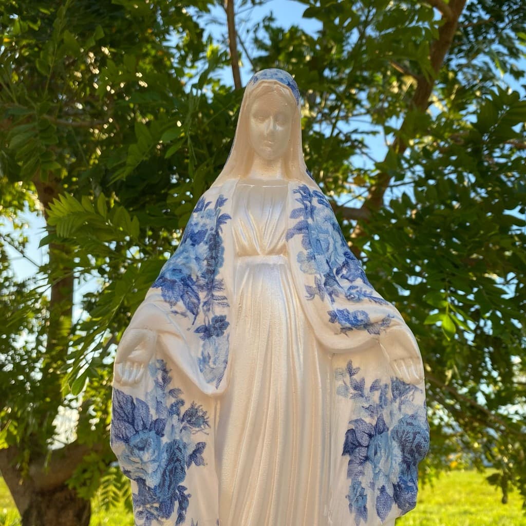 Nossa Senhora das Graças 34cm Decoupage Azul Perolada / Lembrança Casamento