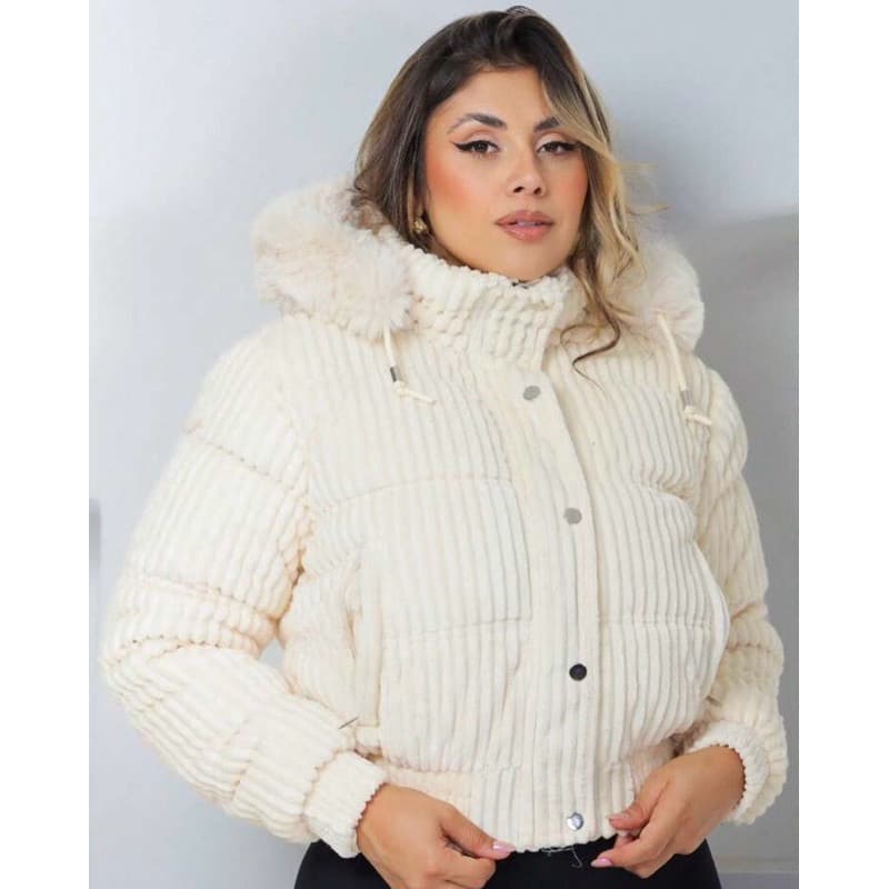 Jaqueta pelúcia quentinha veludo  touca pelinhos lançamento feminino