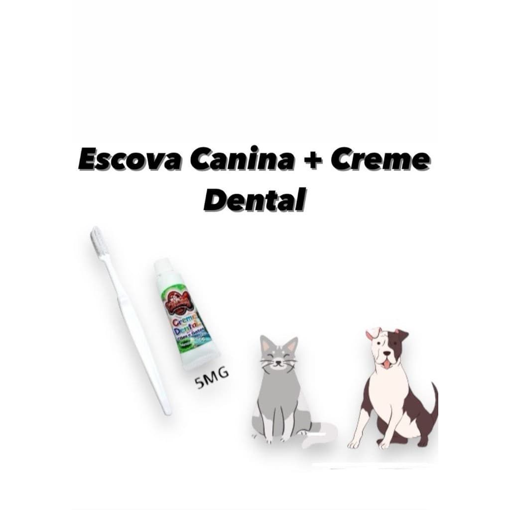 Kit Escova Para Pets Escova Dental + Creme Dental Morango CatDog