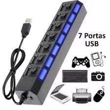 Hub De Usb 7 Portas 2.0 Hd Extensor High Speed Pen Drive Hd  E LED plitter Converter Expansor Multi Portas