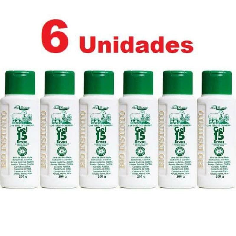 Kit 6 Gel de Massagem 15 Ervas com Sebo de Carneiro 200g Bio Instinto
