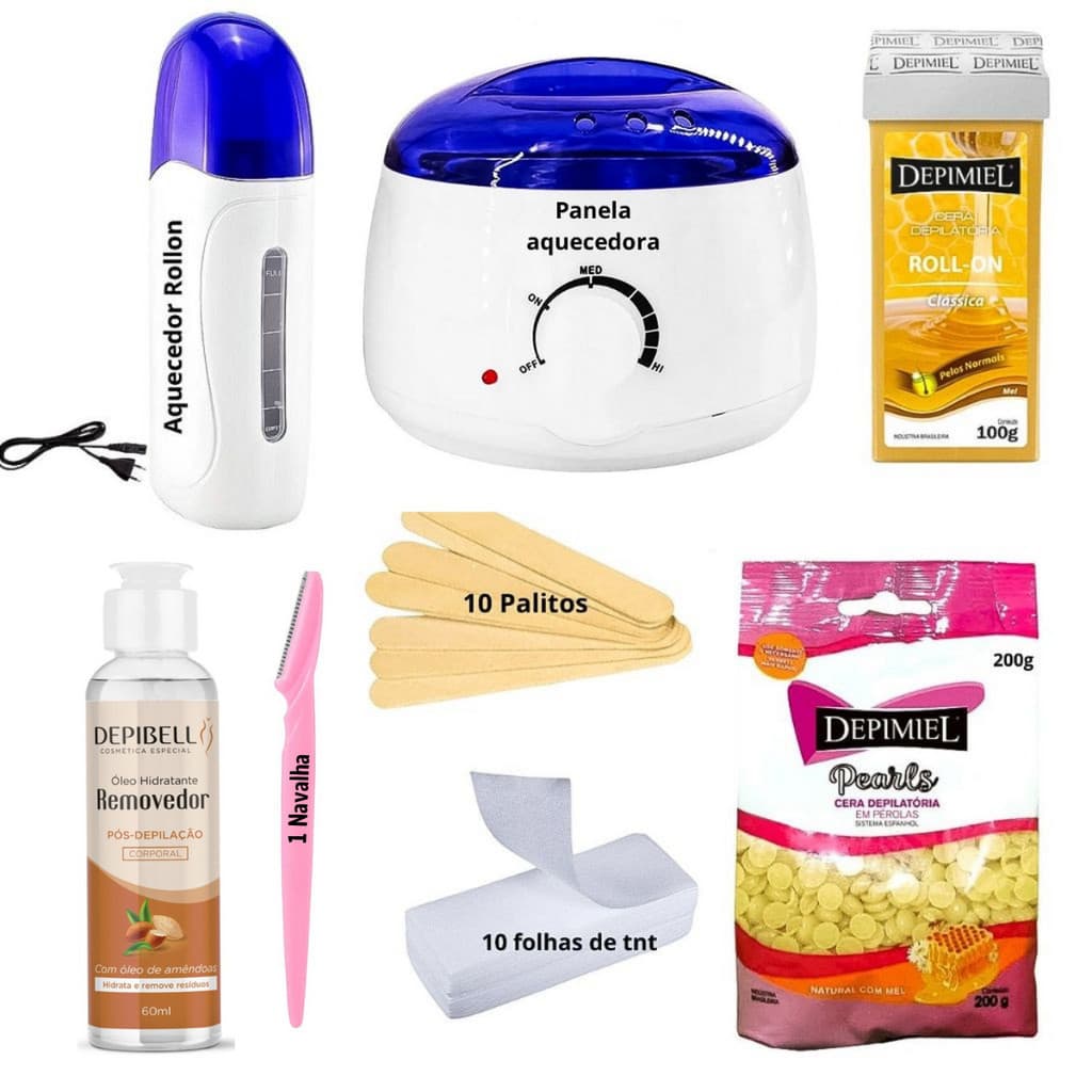 Kit Depilaçao Panela Cera MEL Quente Depimiel  Palitos Folhas De Tnt Aquecedor