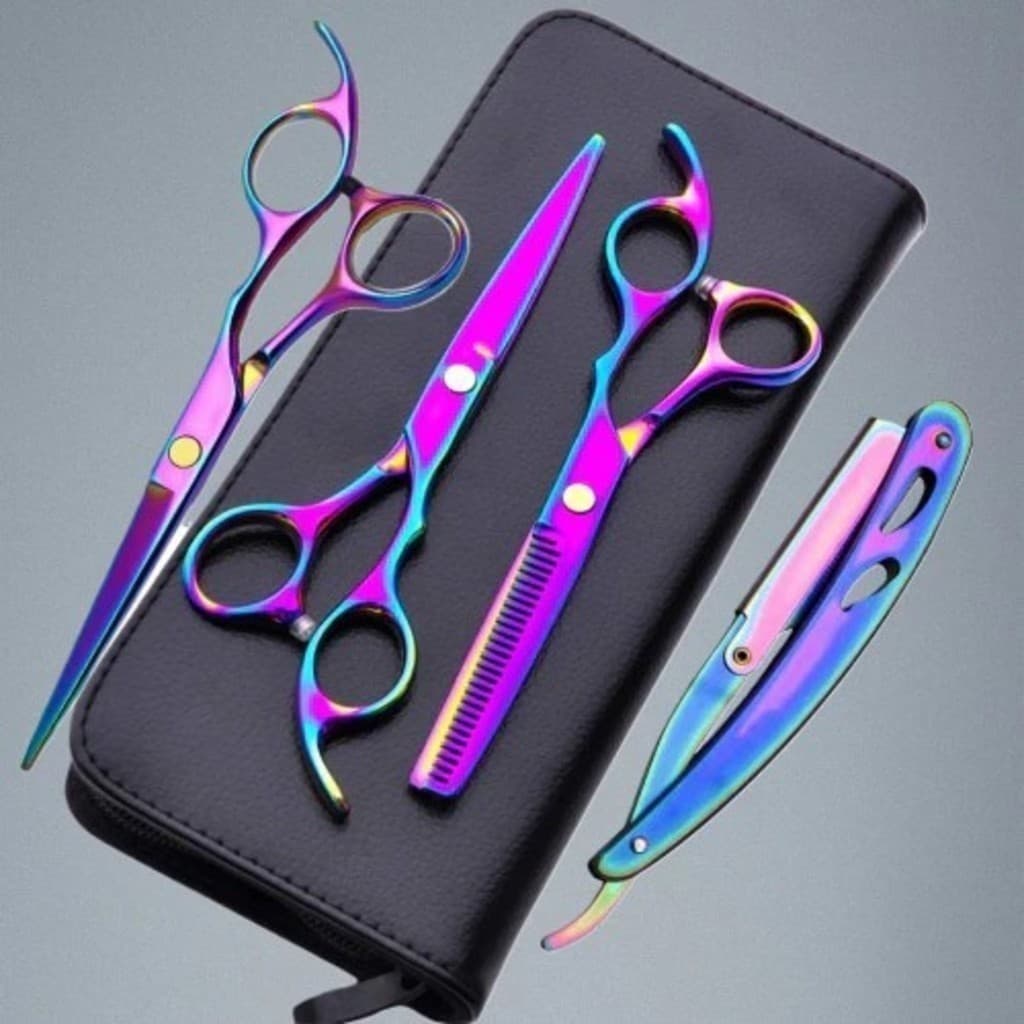 Kit 3 Tesouras Fio Navalha Desfiadeira Profissionais Para Cabeleireiro/Barbeiro