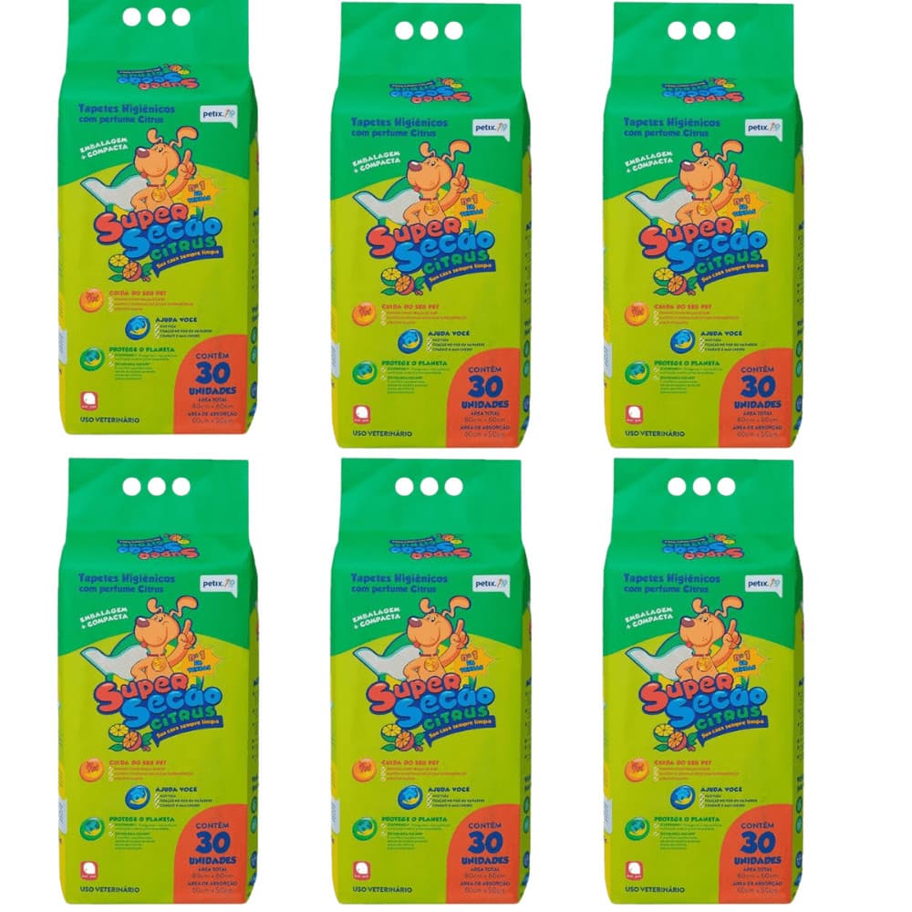 Kit 6 Tapete Higiênico Super Secão Petix CITRUS 80x60 30 Un