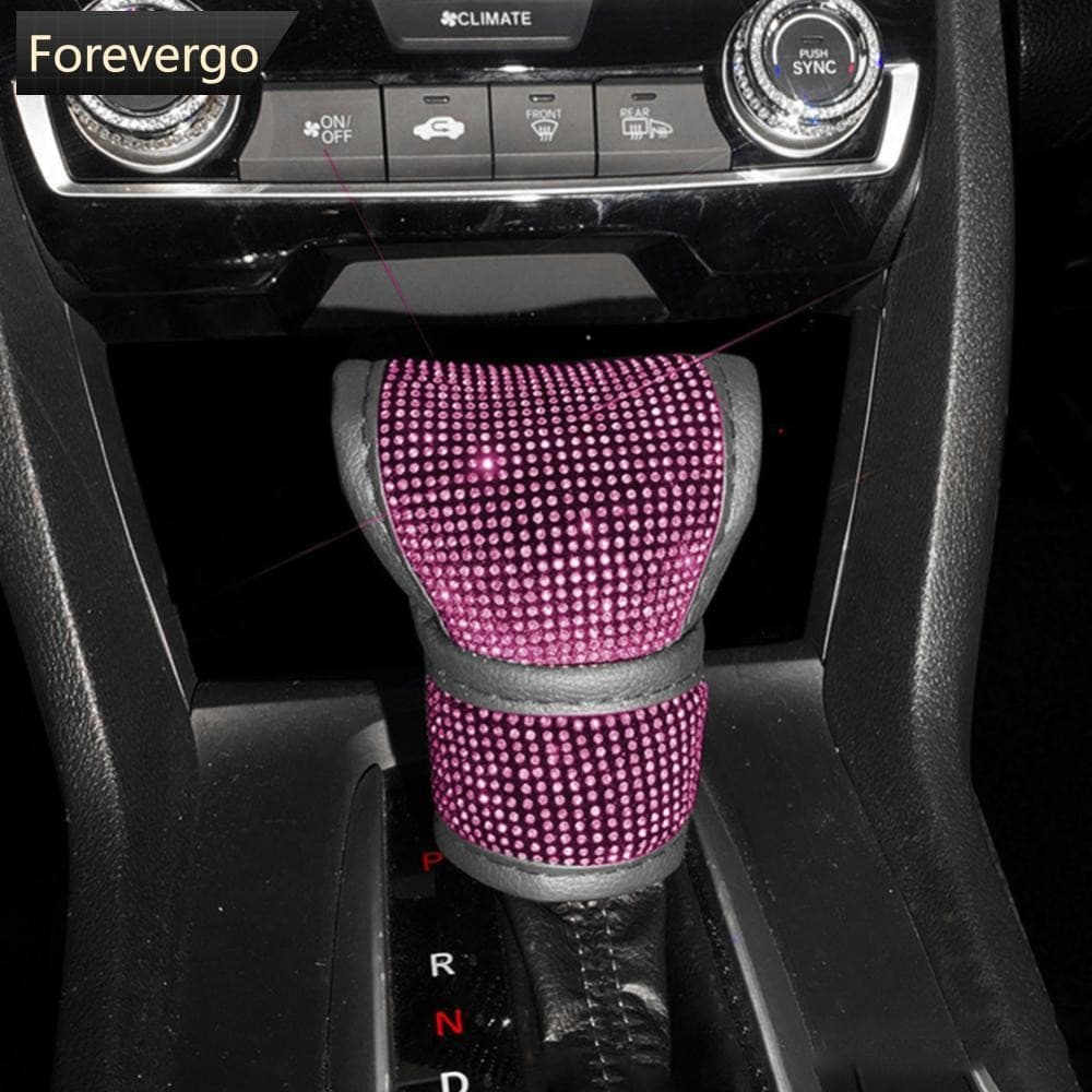 FOREVERGO Universal Cristal Strass Carro Shift Gear Capa De Couro Botão De Mudança De Engrenagem Automática Acessórios P