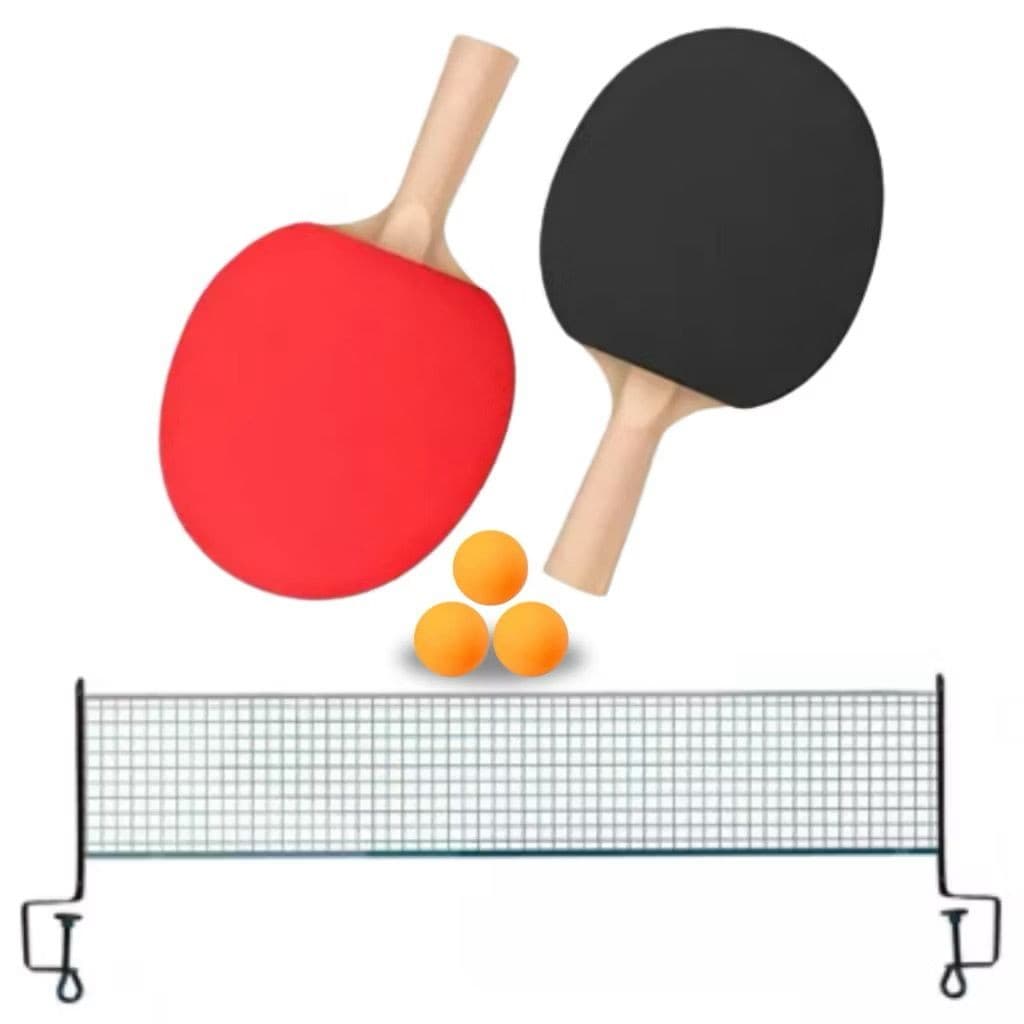 Raquete Tênis De Mesa Ping Pong Kit 2 Raquetes 3 Bolinhas 1 Rede Para Mesa MB FIT