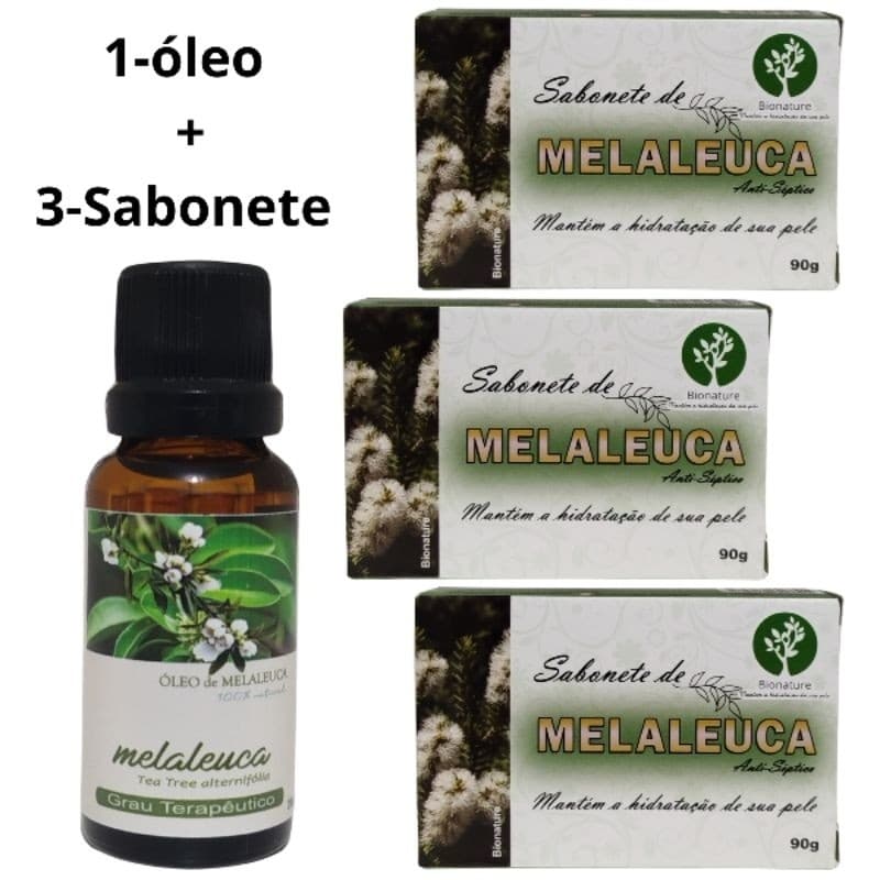 kit 1-uni de óleo melaleuca  20ml + 3-uni de sabonete melaleuca 90g