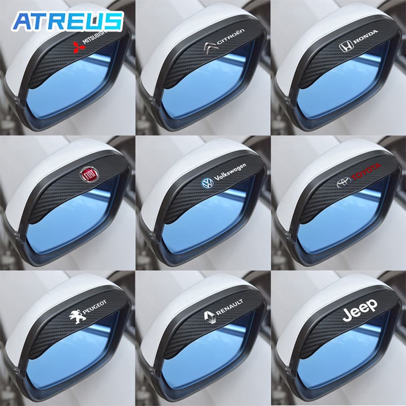2 Pçs De Fibra Carbono Espelho Retrovisor Do Carro Capa À Prova De Chuva Sobrancelha