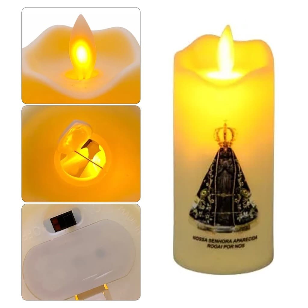 Vela Led Fina Eletrônica Chama Viva Nossa Senhora de Aparecida