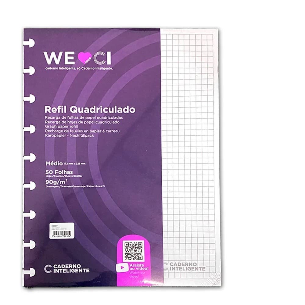 Refil de Folhas Quadriculado Medio 90g CADERNO INTELIGENTE