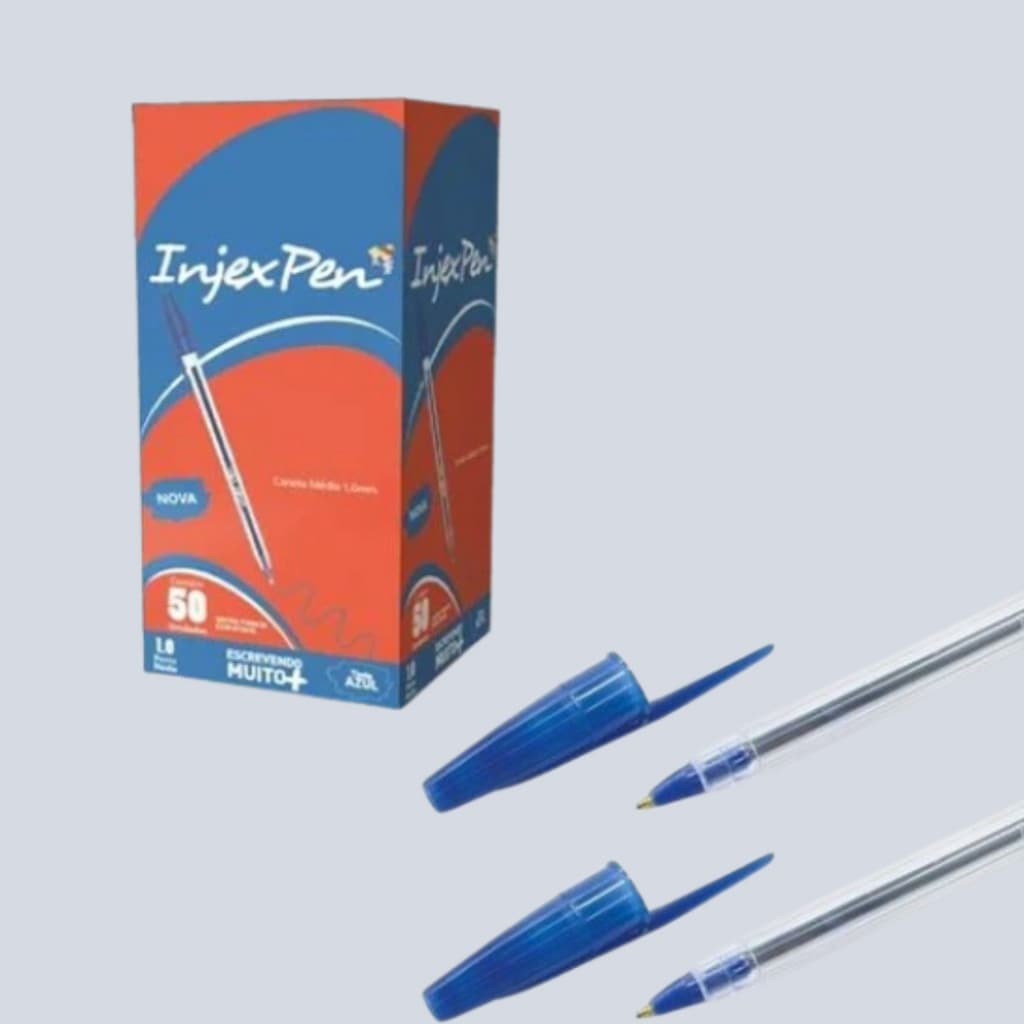 Caneta Esferográfica Azul 1.0mm Caixa 50 Un Injex Pen